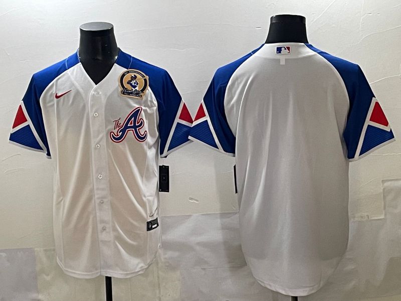 Men 2025 Atlanta Braves Blank White blue City Edition Nike MLB Jersey style 2